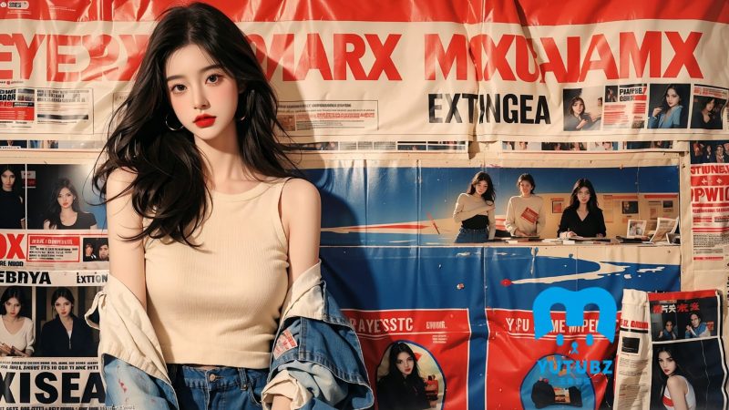 报纸墙黑发美女牛仔衣-玉兔4K壁纸！