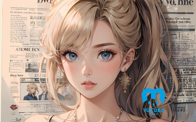 报纸墙金发碧眼高马尾女孩-玉兔4K壁纸！