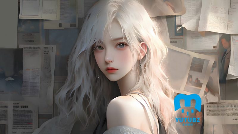 报纸墙美女，侧颜女生，报纸墙AI美女桌面壁纸-玉兔4K壁纸！