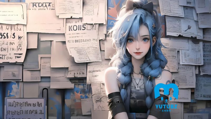 报纸墙女孩_金克丝-玉兔4K壁纸！