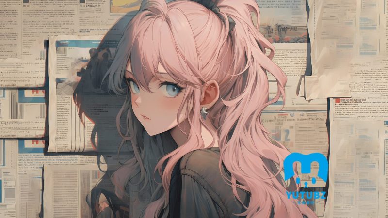 报纸墙女孩粉色头发-玉兔4K壁纸！