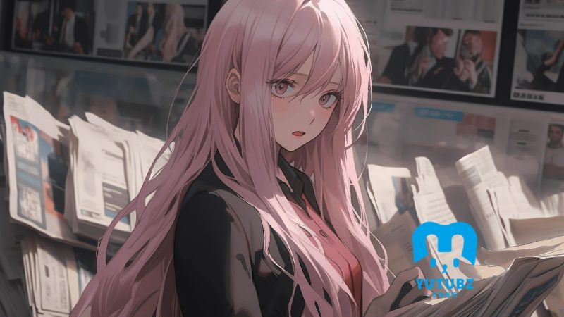 看报少女，粉色长发动漫ai美女侧脸看着你美图壁纸-玉兔4K壁纸！