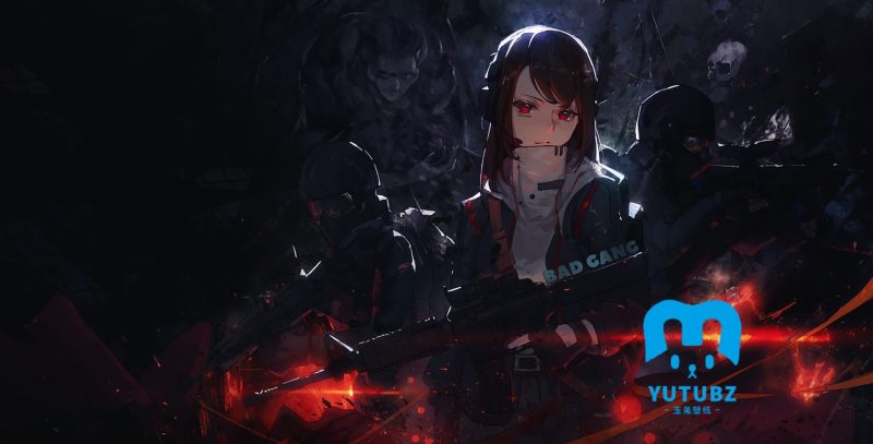 动漫美女红色眼睛黑发枪-玉兔4K壁纸！