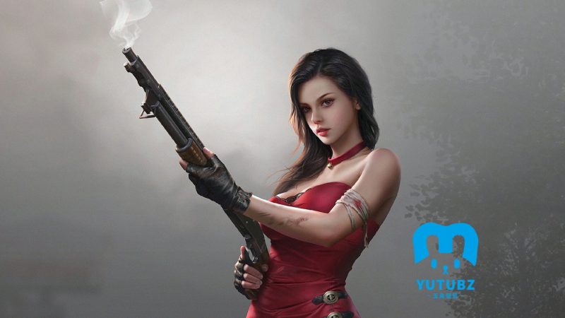 红色连衣裙女人持枪高清-玉兔4K壁纸！