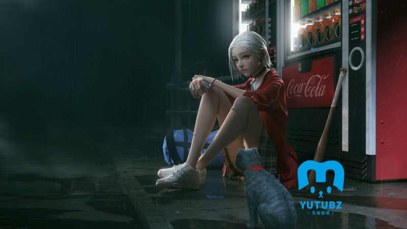 自动售货机旁白发女孩高清-玉兔4K壁纸！