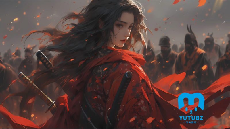 身背长刀的红衣古装战士AI男侧颜壁纸-玉兔4K壁纸！