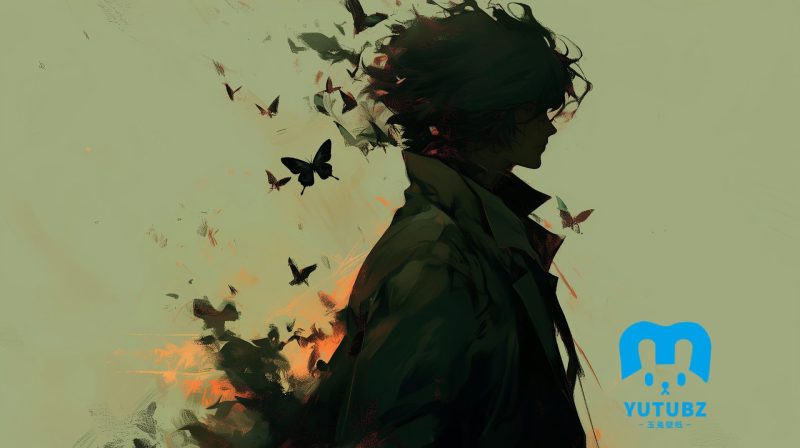 头上环绕着一群蝴蝶的少年AI动漫壁纸-玉兔4K壁纸！