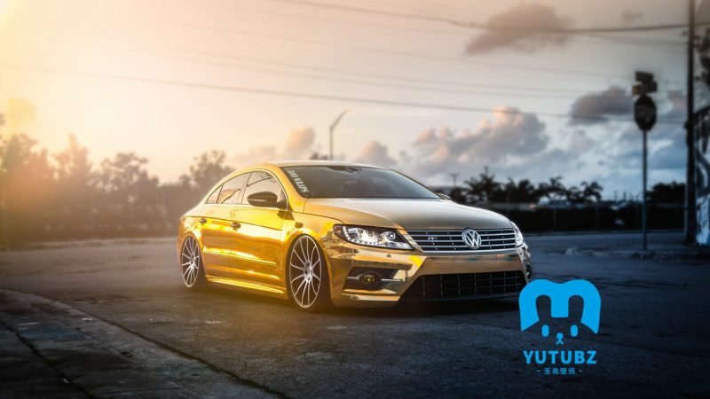 金色大众帕萨特-玉兔4K壁纸！