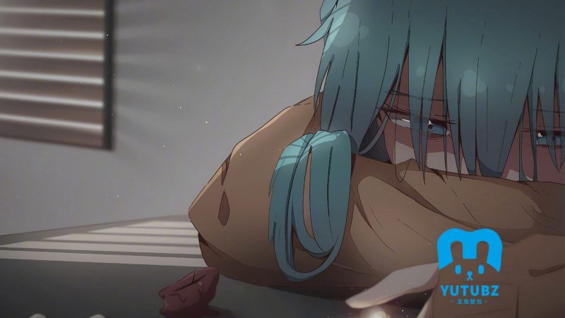 趴在桌上，难过，伤心的，蓝色头发动漫萝莉少女高清壁纸-玉兔4K壁纸！