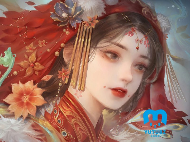 纸嫁衣新娘红色头纱平板动漫壁纸-玉兔4K壁纸！