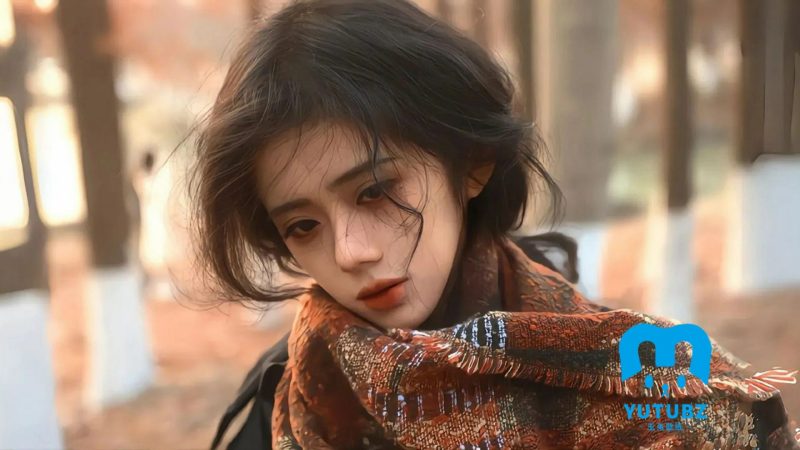 寒冬，女孩，围着围巾的忧伤女生森系户外写真壁纸-玉兔4K壁纸！