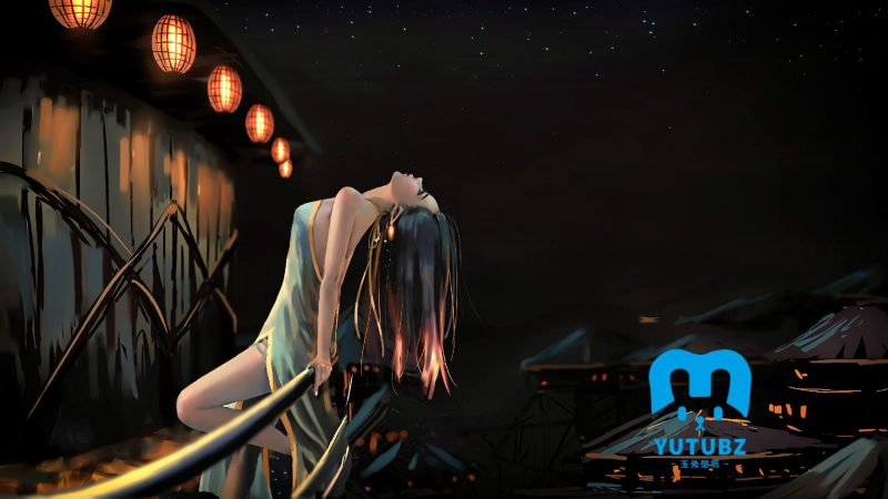 女孩旗袍晚上灯笼唯美艺术插画4k壁纸-玉兔4K壁纸！