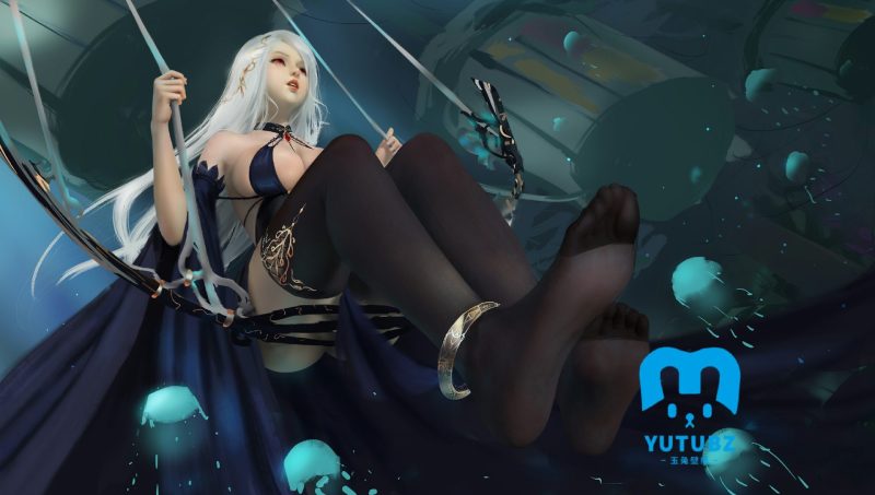 秋千美女黑色丝袜插画4k动漫壁纸-玉兔4K壁纸！