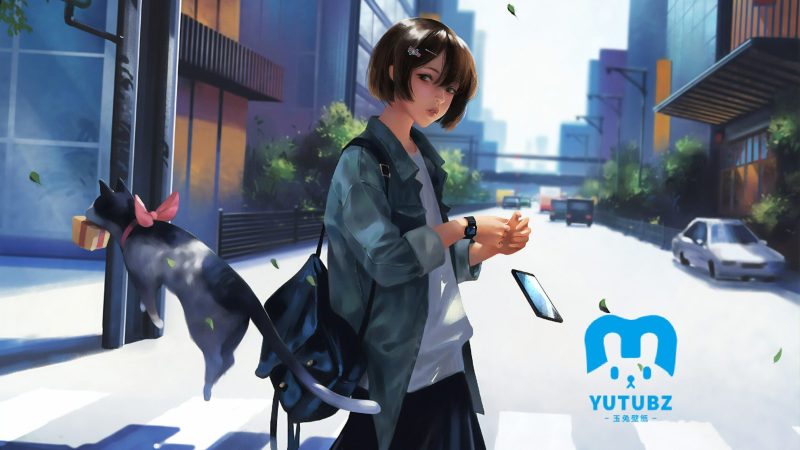 人行横道女孩和猫4k壁纸-玉兔4K壁纸！