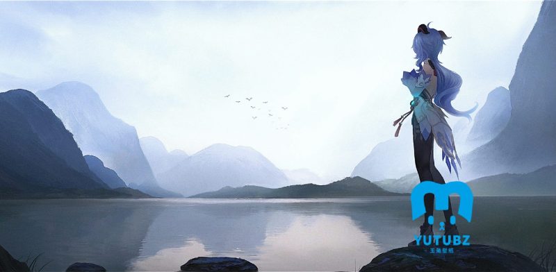 原神甘雨站在湖边岩石2k桌面壁纸-玉兔4K壁纸！