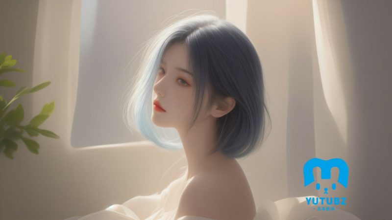 唯美短发女孩绿色植物屋内-玉兔4K壁纸！