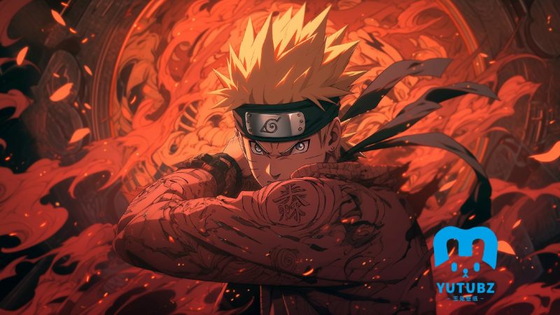 漩涡鸣人，火影忍者人物，怒目，火焰背景，鸣人AI壁纸-玉兔4K壁纸！