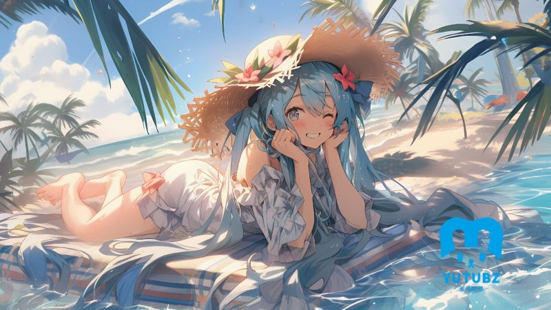 海边女孩初音_帽子-玉兔4K壁纸！