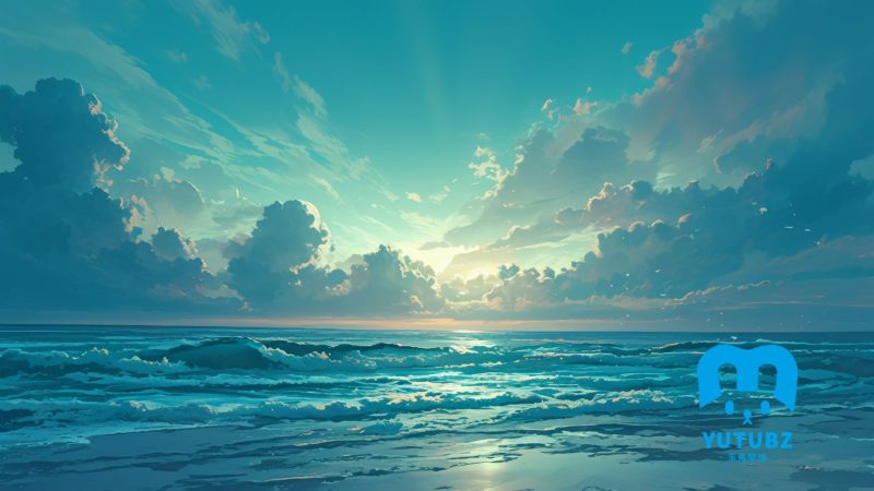 晨曦，大海，海浪，云遮阳，沙滩，海平面唯美插画-玉兔4K壁纸！