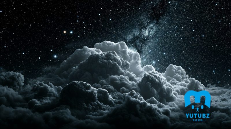 梦幻星空，云朵景象，厚重的云层，神秘深邃的星空数字绘画-玉兔4K壁纸！