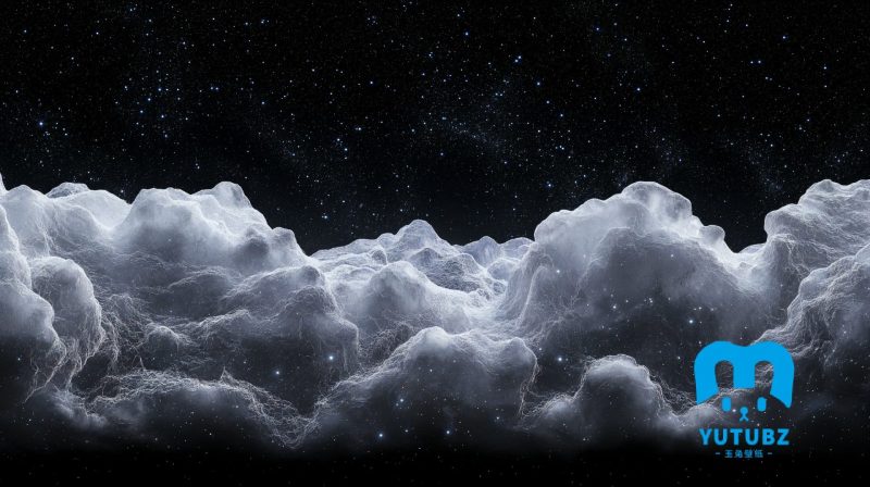 星空，夜晚，星星，表面如丝状纹理交织的灰白色云团唯美奇幻-玉兔4K壁纸！