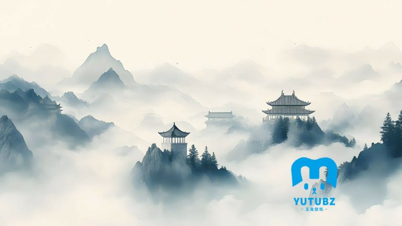 云雾背景-古建云雾-玉兔4K壁纸！