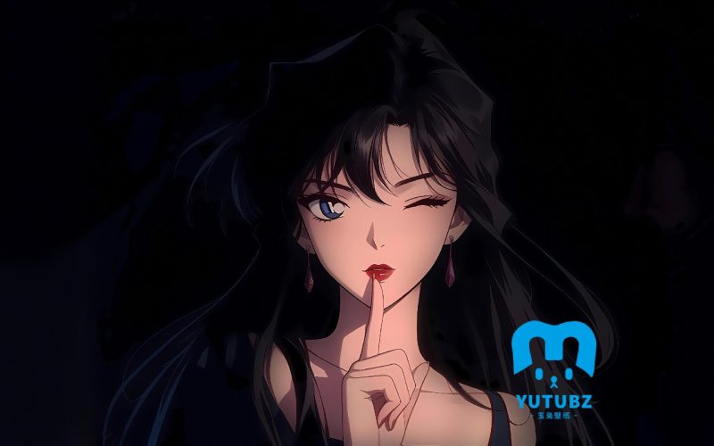 毛利兰，日本漫画《名侦探柯南》人物毛利兰食指抵唇，做 “噤声” 手势动漫插画壁纸-玉兔4K壁纸！