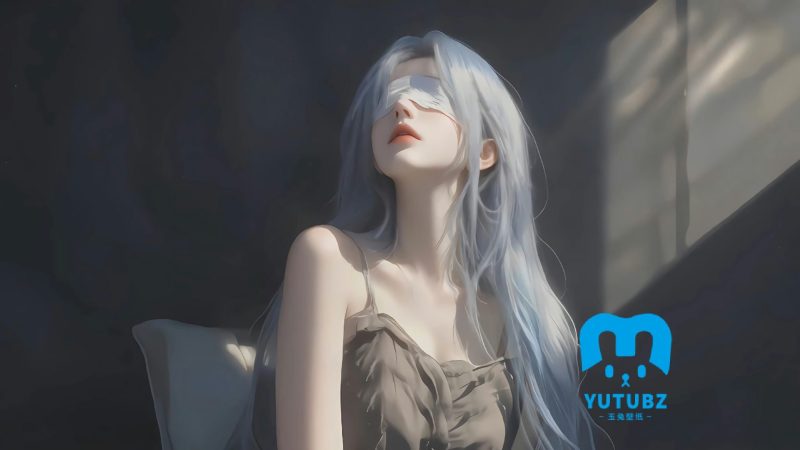 长发唯美蒙眼女生4K动漫壁纸-玉兔4K壁纸！