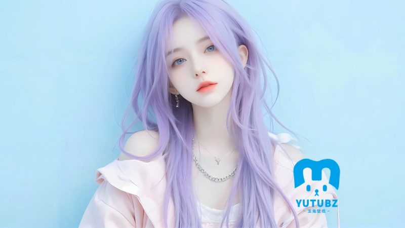 紫色长发女孩_蓝色背景-玉兔4K壁纸！