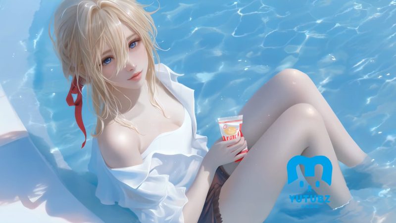 坐姿-夏日-少女-玉兔4K壁纸！
