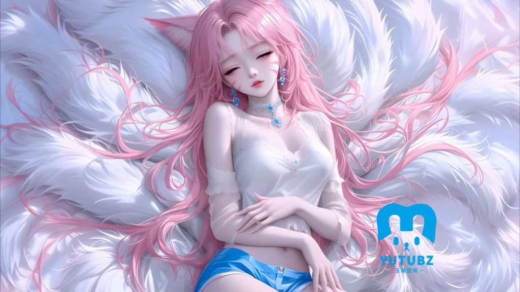 少女-熟睡-粉发-玉兔4K壁纸！