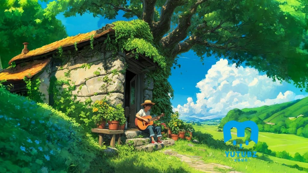 动漫风景-吉他-夏日-玉兔4K壁纸！