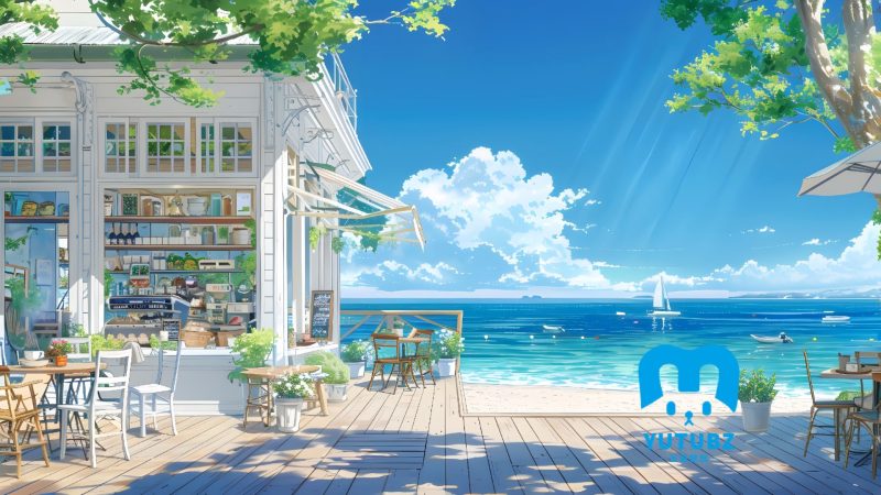 夏日插画-夏日海边-玉兔4K壁纸！